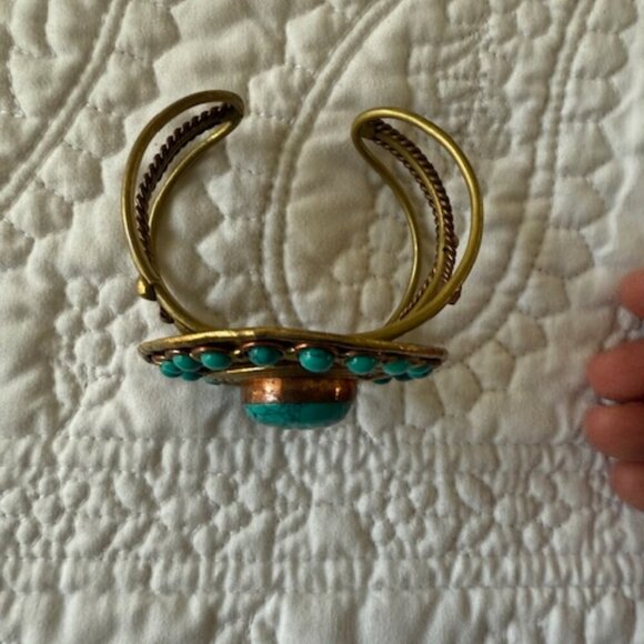 vintage brass/copper turquoise bracelet - Picture 4 of 6